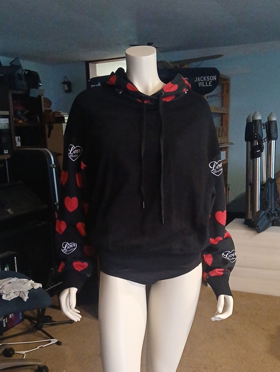 Love Moschino Tops - Nwot Love Moshino Black Hoodie with Red Heart Print On Sleeves And  Hood